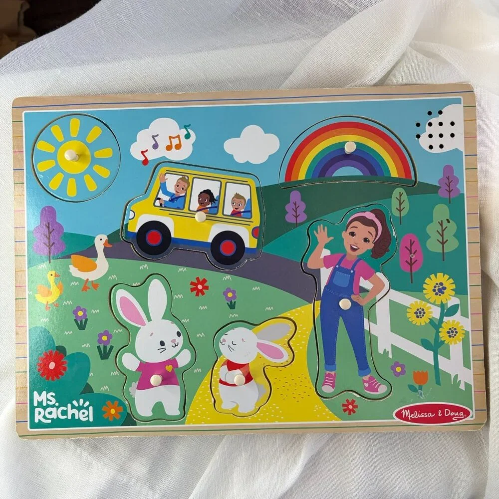 Melissa & Doug Ms. Rachel Wooden Musical Peg Puzzle Toddler Tested & Working